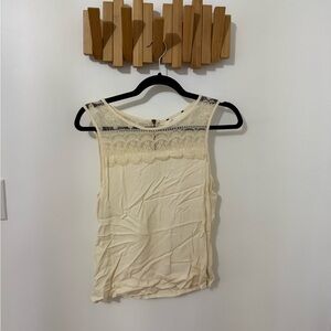 Elegant Cream Lace Trim Women's Top, Size XS
